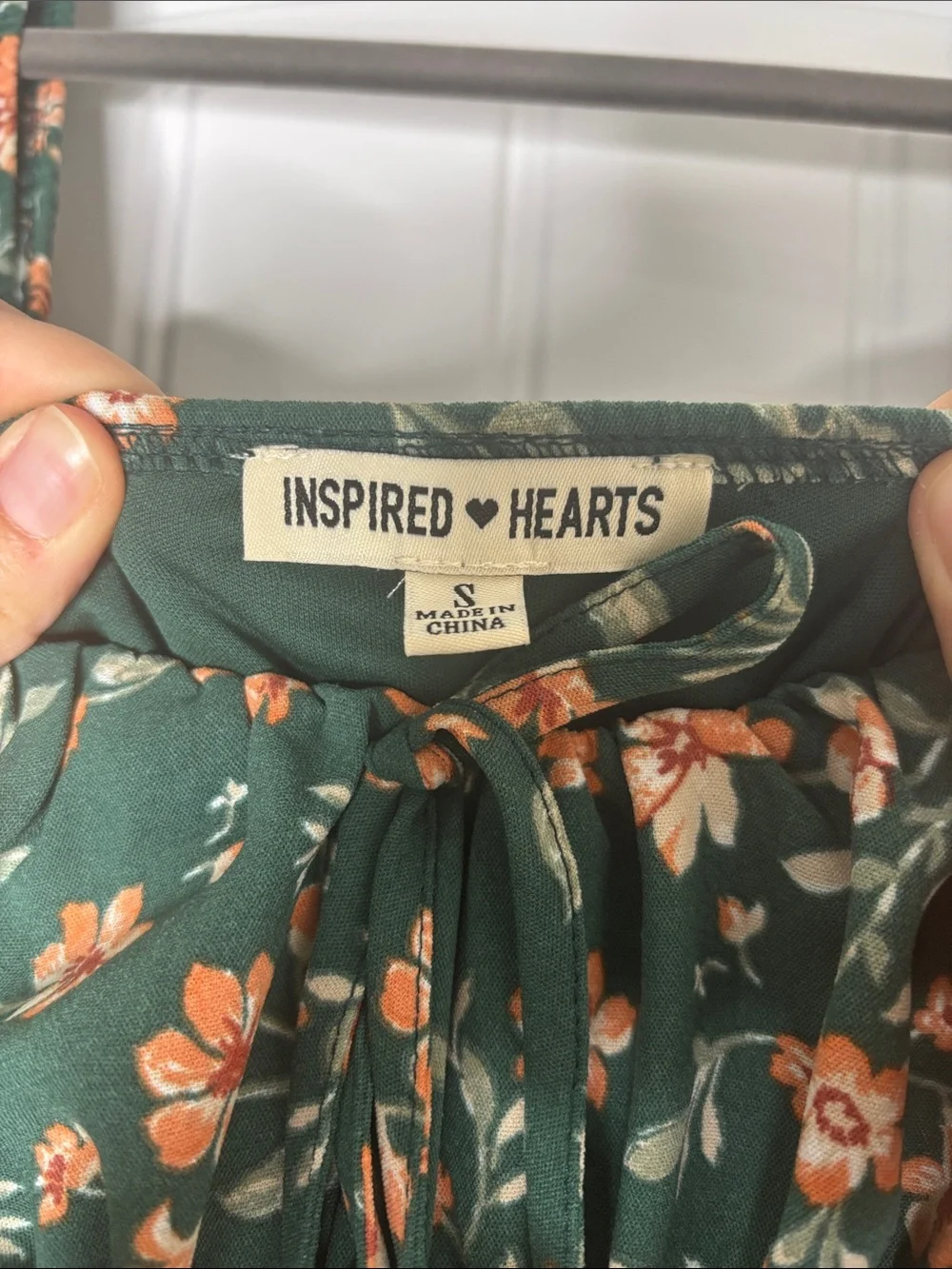 Inspired Hearts Forest Green Floral Tiered Dress with Peach Blooms - Picture 3 of 4